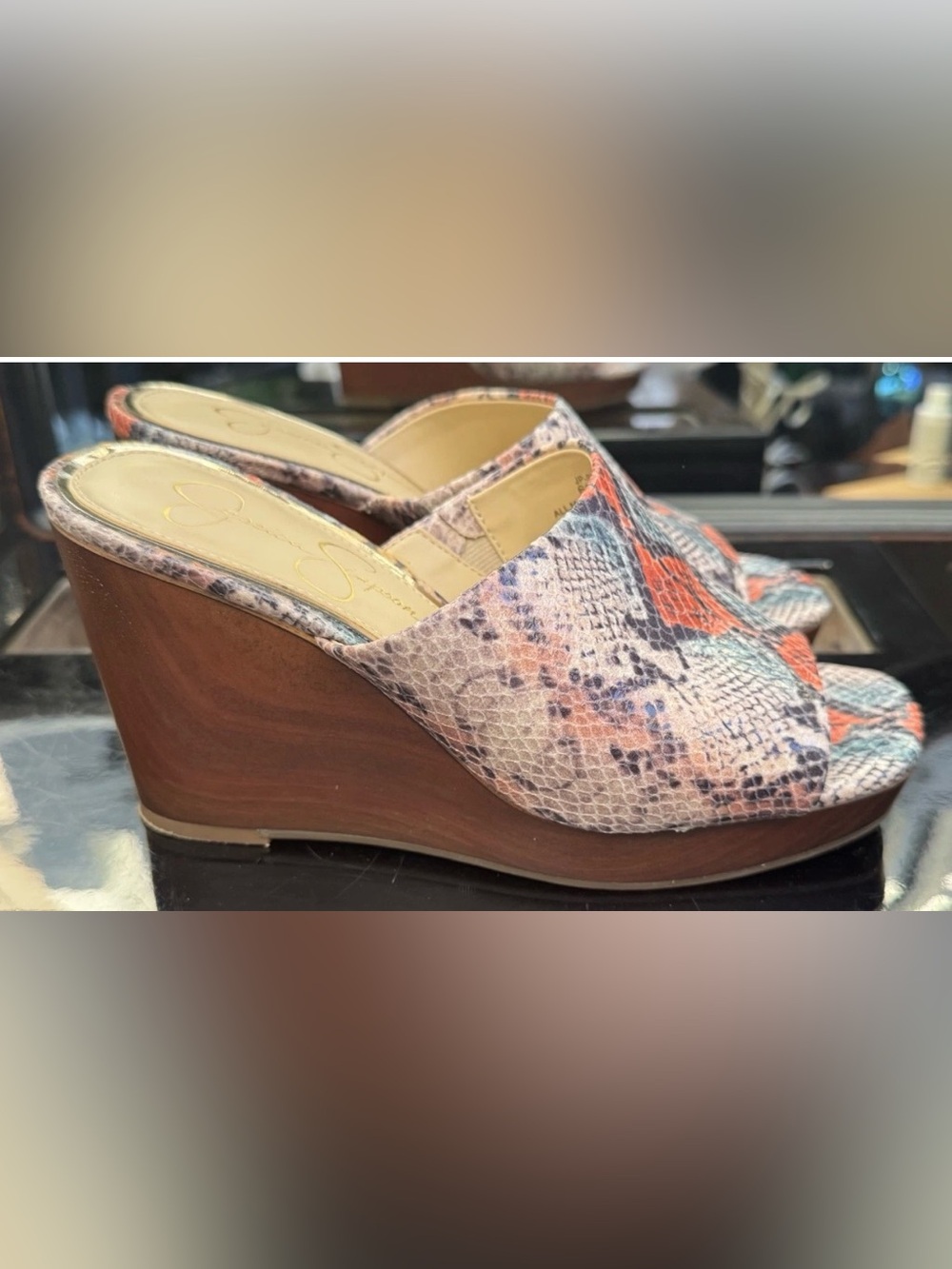 Jessica Simpson Sheyna Snakeskin Print Wedges 6.5